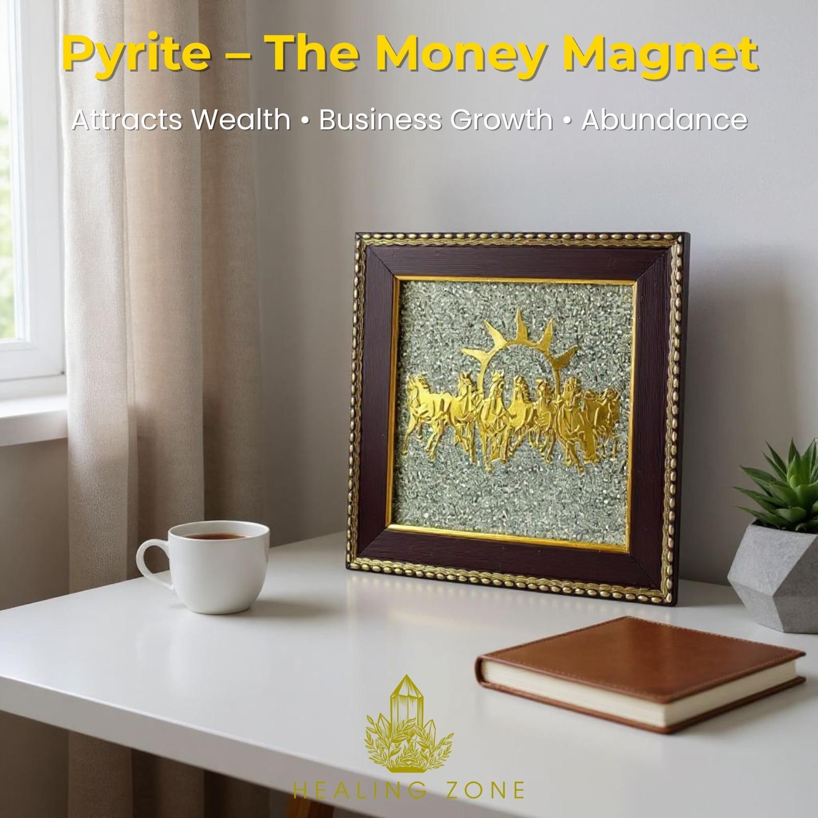 Vastu Seven Horses Wall Frame with Natural Pyrite