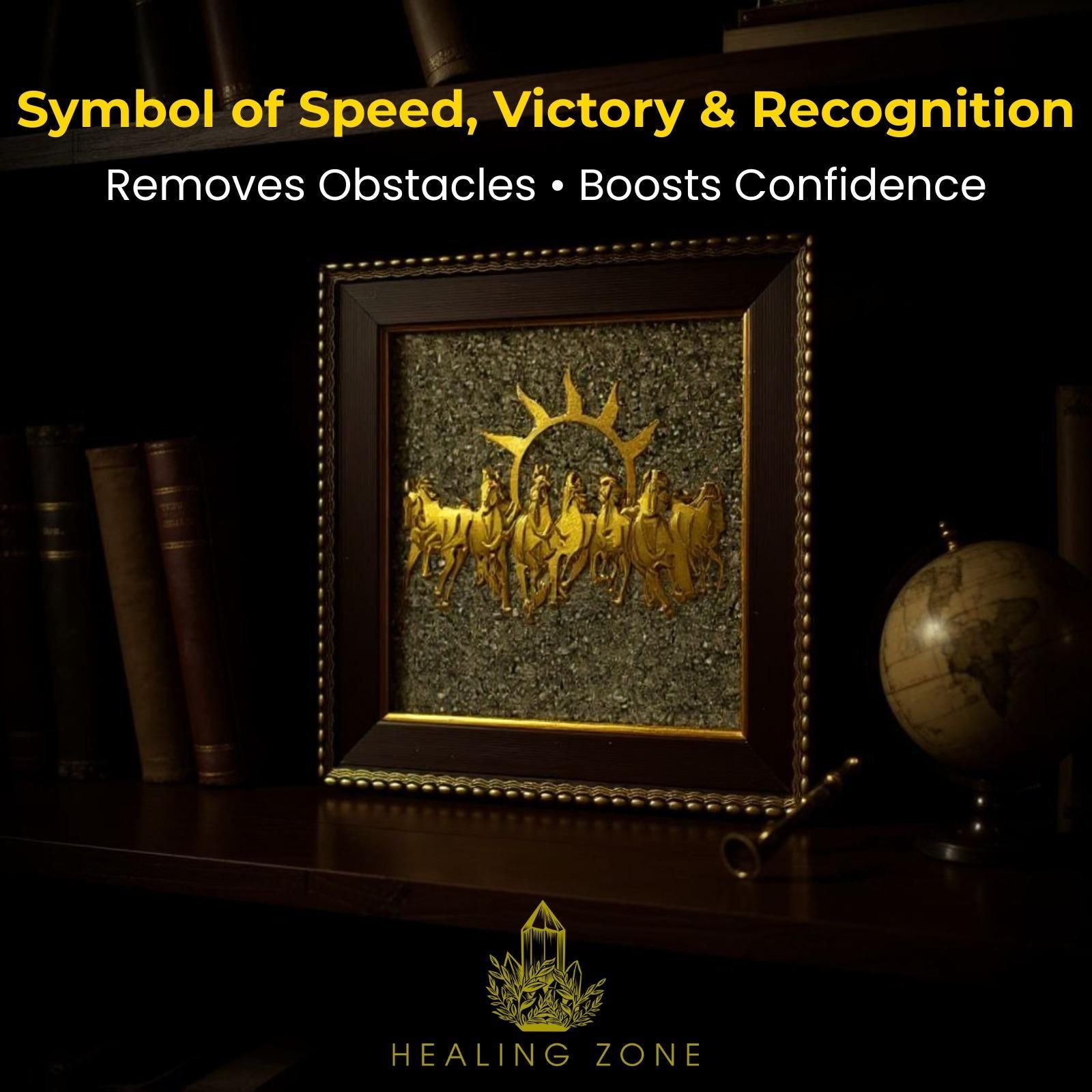 Vastu Seven Horses Wall Frame with Natural Pyrite